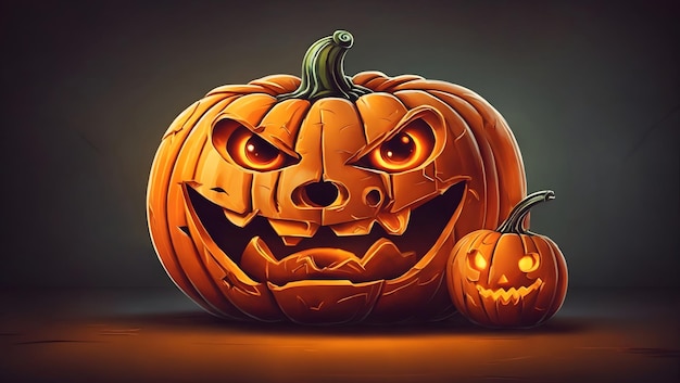 A cheerful Halloween pumpkin with a toothy smile and a glowing jackolantern face illustration