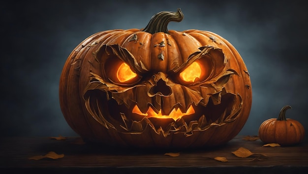 A cheerful Halloween pumpkin with a toothy smile and a glowing jackolantern face illustration