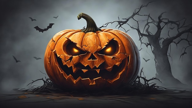 A cheerful Halloween pumpkin with a toothy smile and a glowing jackolantern face illustration