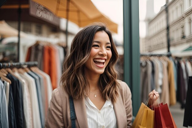 Cheerful happy woman enjoying shopping