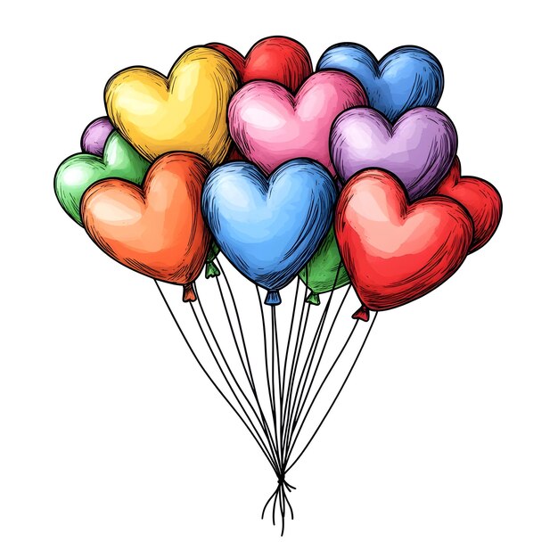 Photo cheerful heart shaped balloon bouquet cartoon in children s style