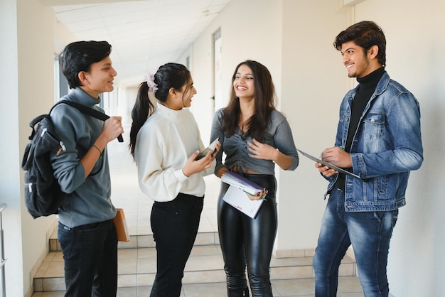 Cheerful Indian asian young group of college students