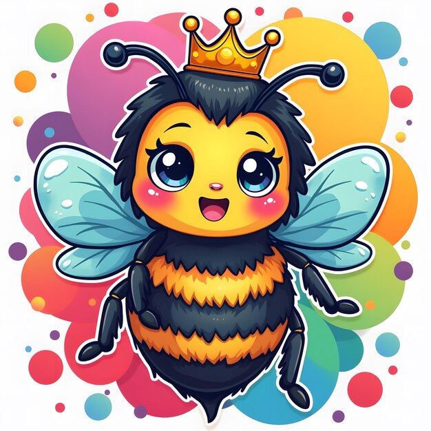 Photo cheerful kawaiistyle bee with rainbow hues and crown in a vibrant playful tshirt clipart design