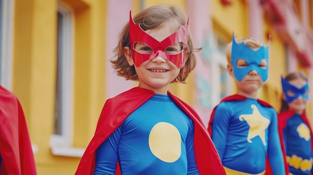 Cheerful Kids Expressing Positivity Dressed As Superheroes