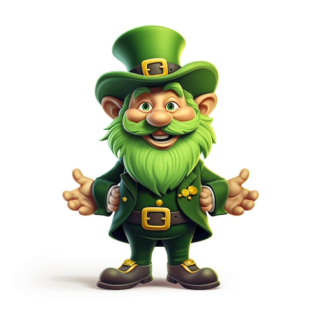 Cheerful and kind leprechaun isolated by a white background