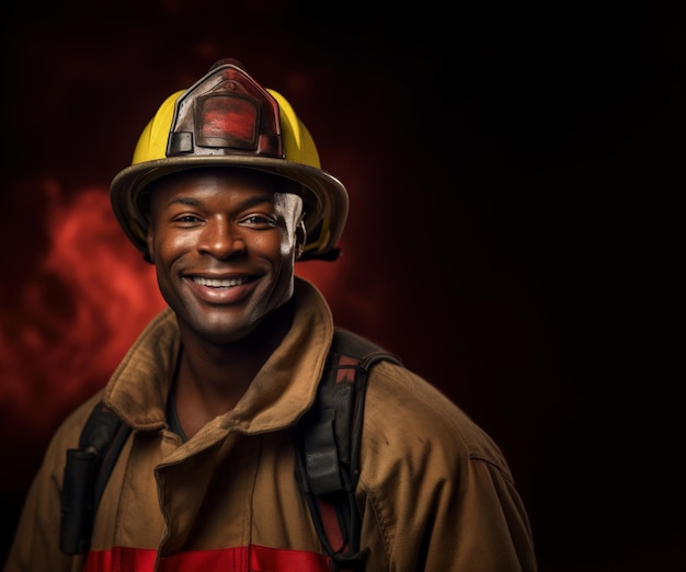 Cheerful Male Afro American Firefighter With Copy Space Generative AI