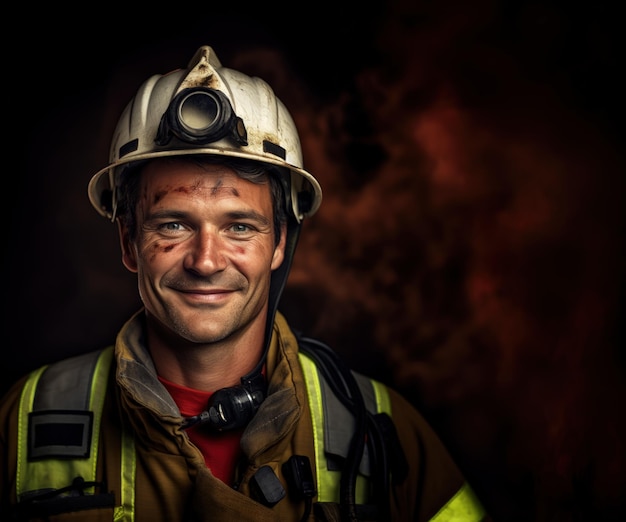 Cheerful Male Firefighter With Copy Space Generative AI