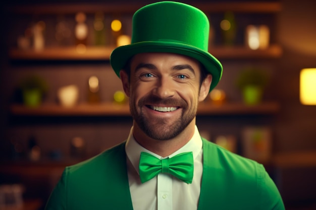 Cheerful man in a green suit and hat for St Patrick's Day A typical Irishman