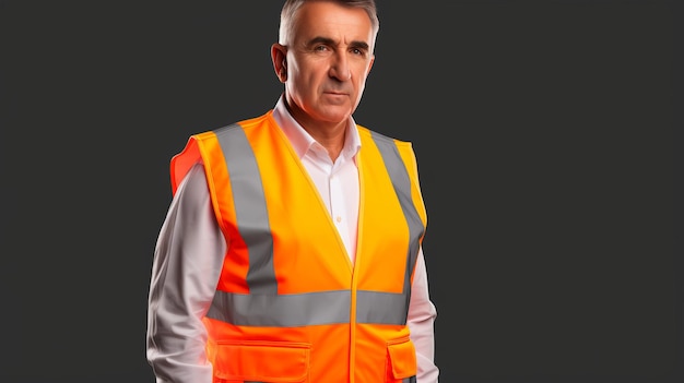 Photo cheerful man in reflective safety vest with crossed arms on transparent background