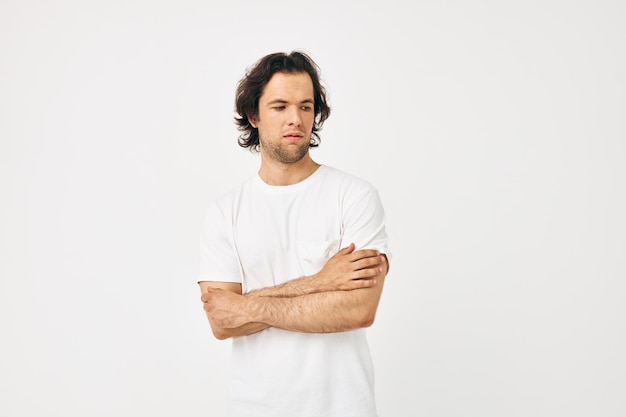 Cheerful man in white tshirt fashion cropped view Lifestyle unaltered