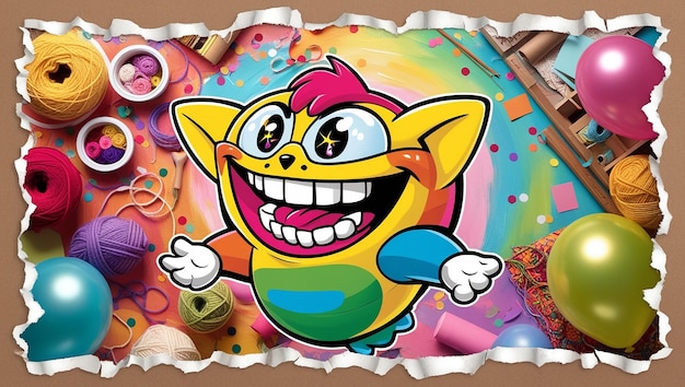 Photo cheerful mascot image gradient with colorful abstract background