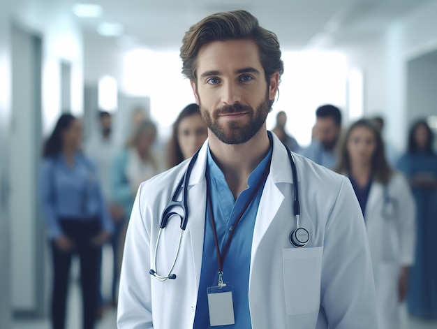 Cheerful mature doctor posing and smiling at camera