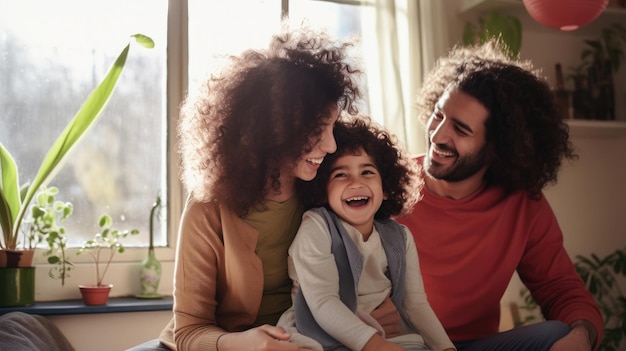 Cheerful Middle Eastern Family Of Three Having Fun Together At Home