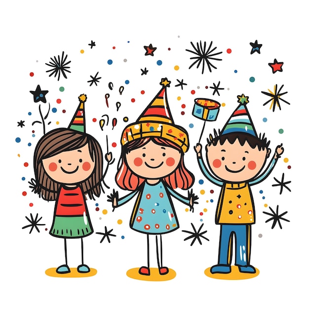 Photo cheerful new year s eve party scene in cartoon style with colorful elements