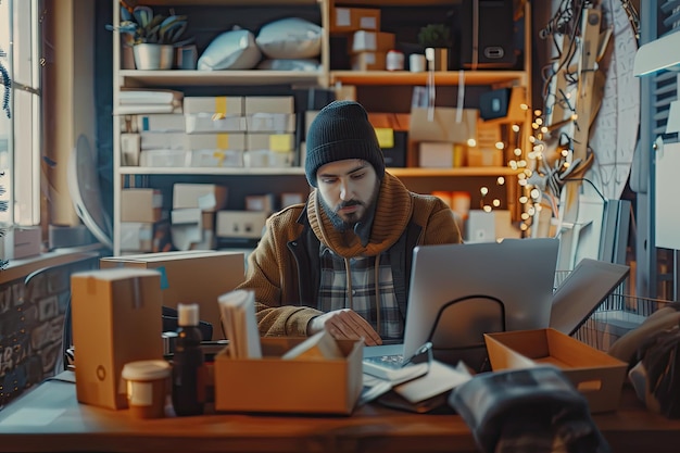 Cheerful Online Store Owner Preparing an Order for Shipping