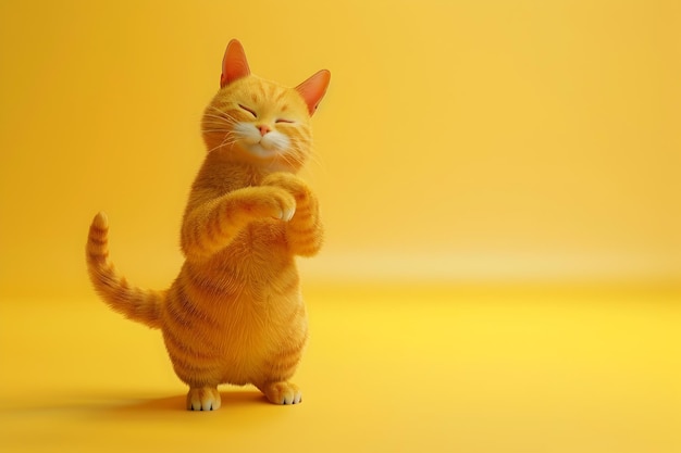 Cheerful Orange Cat Anthropomorphic Feline Dancer in Vibrant Studio Background