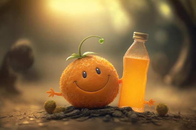 Cheerful Orange character smiling on green background Created Generative ai