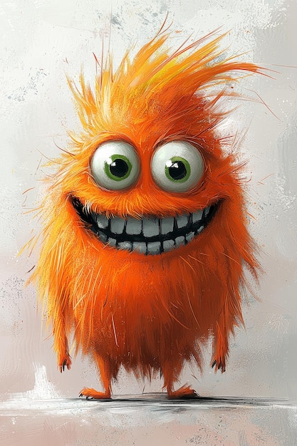 Cheerful Orange Furry Monster with Big Grin