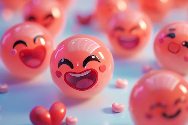 Cheerful pink emoji faces with heartshaped eyes and smiles convey joy and affection