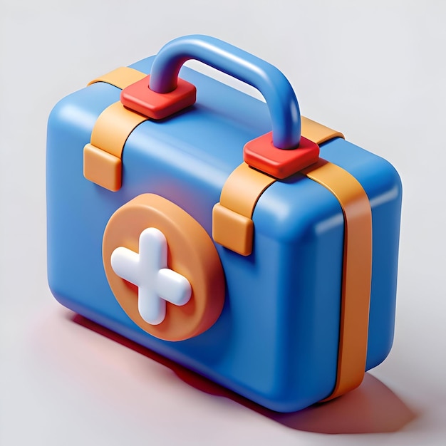 A cheerful and playful 3D rendering of a first aid kit icon