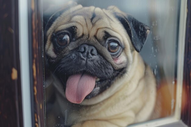 Cheerful Pug at the Window