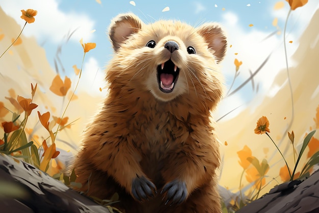 Cheerful Quokka Dancing Detailed Illustration