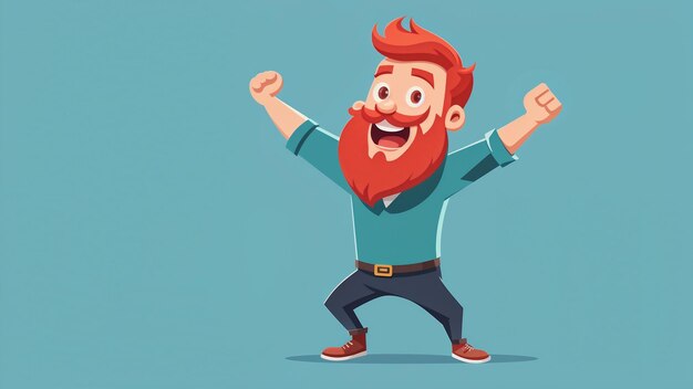 Cheerful RedBearded Man Rejoices Vector Illustration