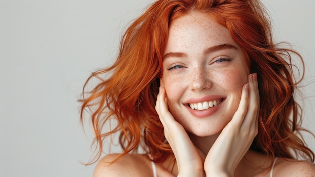 The cheerful redhead woman