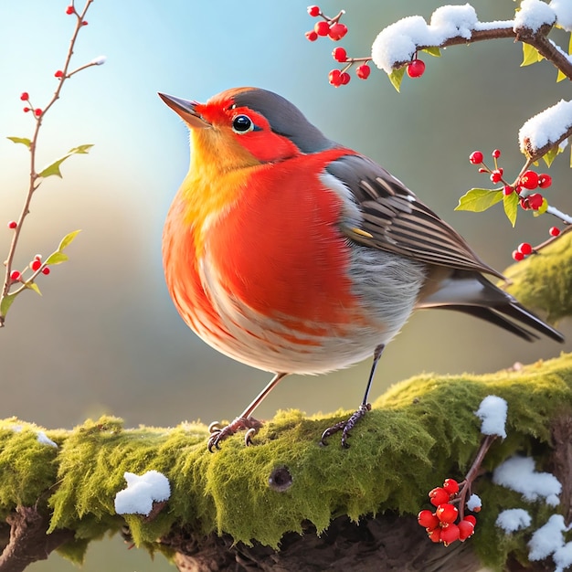 A cheerful robin redbreast with its vibrant red chest signaling the arrival of spring