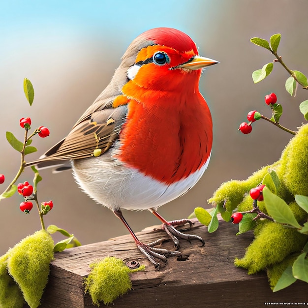 A cheerful robin redbreast with its vibrant red chest signaling the arrival of spring