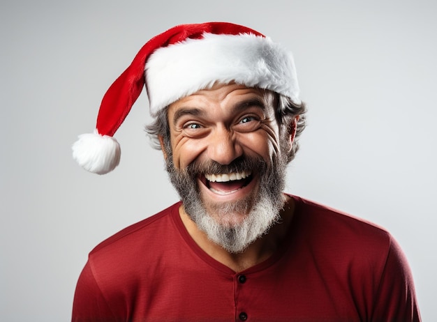 Photo cheerful santa claus christmas new year and celebration concept smiling santa claus hipster in red hat christmas man with beard