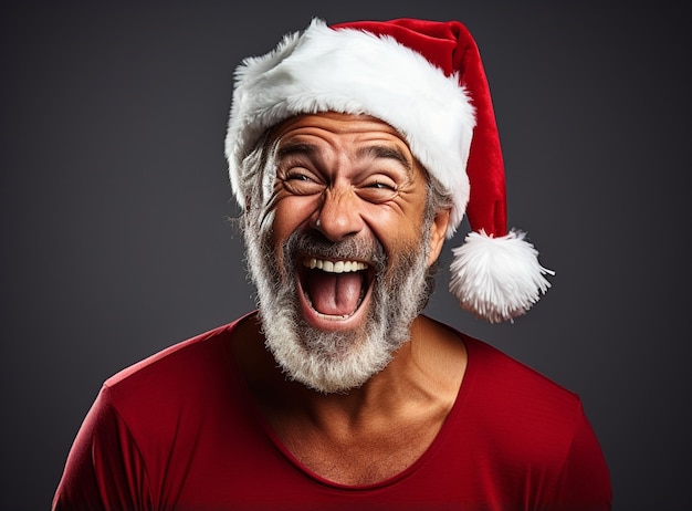 Cheerful Santa Claus Christmas new year and celebration concept smiling Santa Claus hipster in red hat Christmas man with beard