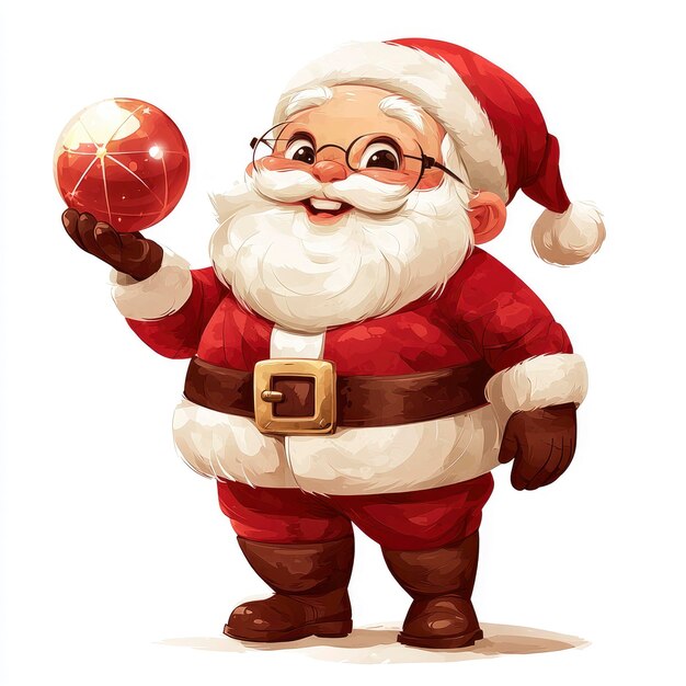 Cheerful Santa Claus Holding a Red Ornament