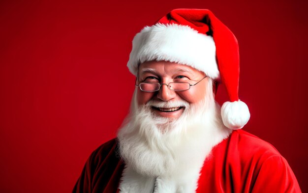 Photo cheerful santa claus portrait over red background merry christmas concept