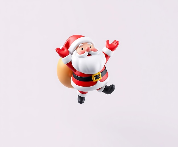 Cheerful Santa Claus with a bag of gifts 3D rendering