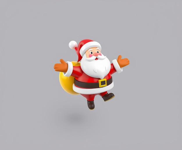 Cheerful Santa Claus with a big bag of gifts in his arms