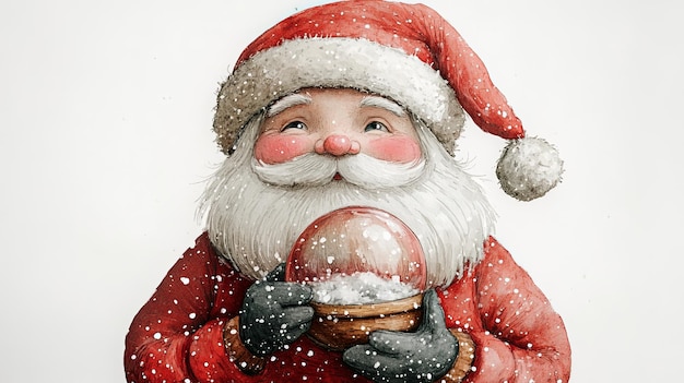 Cheerful Santa Holding Snow Globe on White Background