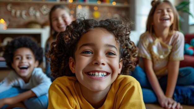 Cheerful School Students Portrait At Home Capturing The Essence Of Their Youthful Energy