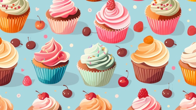 Photo cheerful seamless pattern of cupcakes and muffins