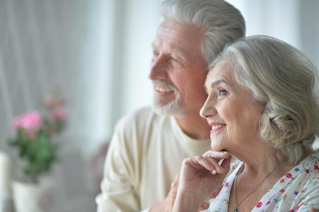 Cheerful senior couple at home