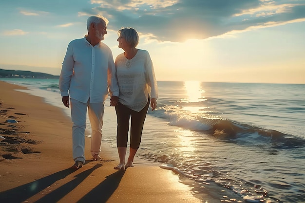 Cheerful senior couple on leisure trip standing out