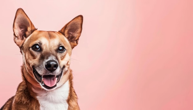 Cheerful shiba inu dog smiling on soft background perfect for pet photography with space for text