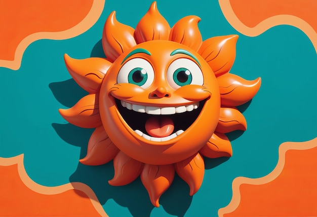 Photo a cheerful smiling sunshaped character with large cartoonstyle eyes