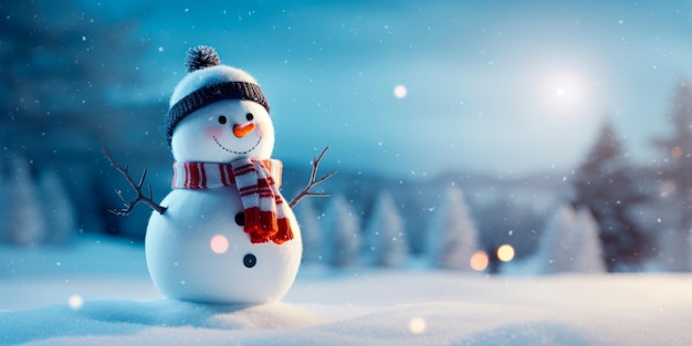 a cheerful snowman standing tall amidst a snowy landscape Created with generative AI technology