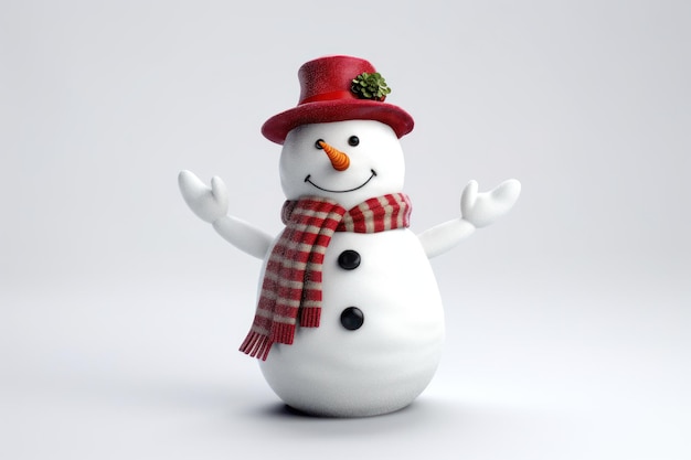 Cheerful Snowman on White Studio Background AI Generated