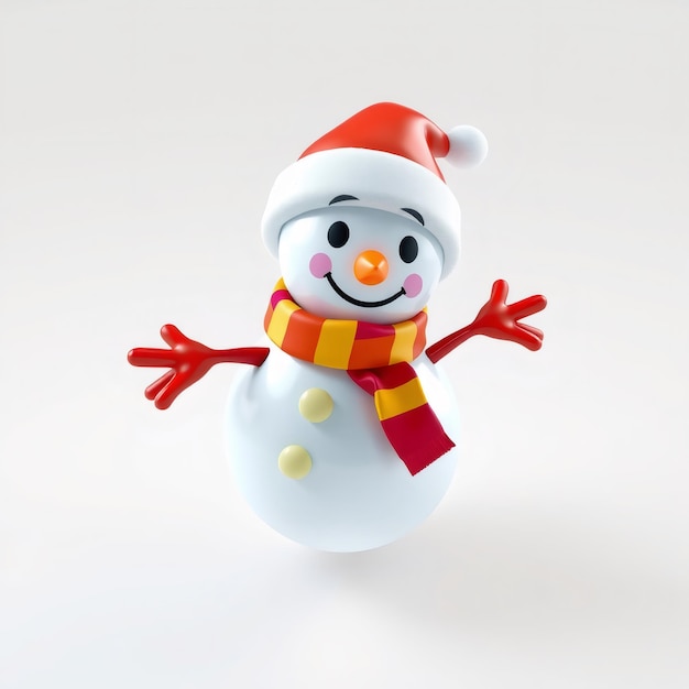 Cheerful snowman with red hat and scarf white background