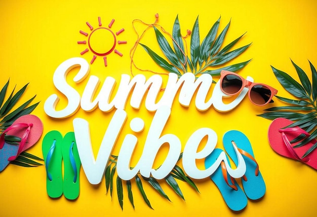 Photo cheerful summer design bold summer vibes text with tropical elements