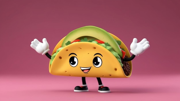 A cheerful taco character surrounded by fresh ingredients perfect for food events