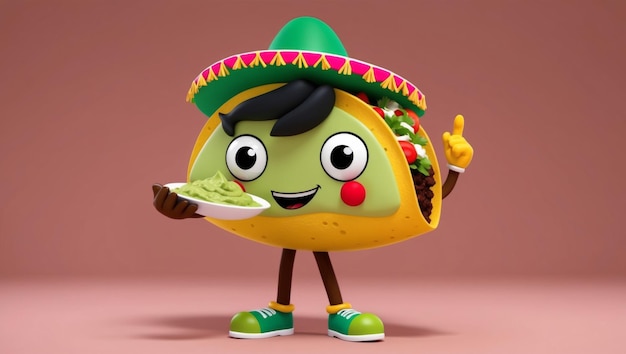 A cheerful taco character surrounded by fresh ingredients perfect for food events