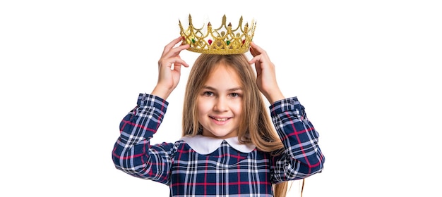 Cheerful teen girl in girlish crown isolated on white background teen girl wear girlish crown